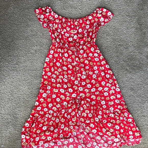 Indigo Rose Chic Red Floral Off-Shoulder Dress - Picture 1 of 7